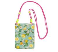 Small Crossbody Purse Cell Phone Wallet Purses Should Bag Crossbody Bag,Teal Lemon And Leaf Printed,Fuchusia
