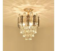 Small Crystal Chandelier Flush Mount Ceiling Light Fixtures Industrial Round Dimmable LED Ceiling Light Clear Smoke Gray Hallway Light Fixtures for Kitchen Dining Room Entry Foyer Cloakroom