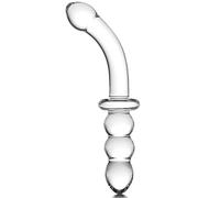 Small Crystal Glass Thin Curved Pleasure Cute Double-Ended Anal Plug Beads Dildo, Beginner Massager Anal Sex Toy Men and Women Masturbation Penis Anal Plug, Suitable for Men and Women