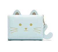 Small Cute Cupcake Ice Cream Trifold Wallet Slim Coin Purse Cash Pocket ID Window Card Holder for Women Girls, Blue, Cat Tail