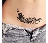 Small Cute Temporary Tattoo Sticker Set of 2 - Colorful Feather Birds Designs for Hand Neck Face Wrist, Simple Modern Unisex Skin Decals (K-162)