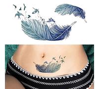 Small Cute Temporary Tattoo Sticker Set of 2 - Colorful Feather Birds Designs for Hand Neck Face Wrist, Simple Modern Unisex Skin Decals (K-045)