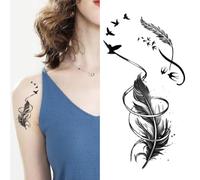 Small Cute Temporary Tattoo Sticker Set of 2 - Colorful Feather Birds Designs for Hand Neck Face Wrist, Simple Modern Unisex Skin Decals (K-712)