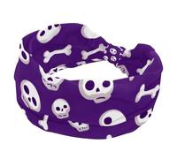 Small Cute White Skulls and Bones Purple Background Stretchy Headbands for Women, Non-Slip Hair Bands Fashion Sports Turban for Yoga Workout Daily Use