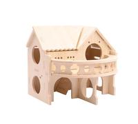 Small & Cute Wooden Hamster House with Large Balcony - Double-Decker Forest-Style Hut for Dwarf Hamsters, Mice, Gerbils, Rats & Small Pets (Compact Size Only)
