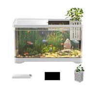 Small Cylinder Aquarium Kit - High Transparency AS Material Desktop Tank, Decorative Saltwater Freshwater Habitat, Creative Hanging Basket, Vivid Sticker Decor, 1200g Lightweight Design | Versatile Be