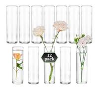 Small Cylinder Glass Vases for Centerpieces: Glasseam Clear Vase Set of 12 Modern Centerpiece Vases for Table Wedding Home Party Decor 5.9In Bud Vase for Flowers Single Stem Roses Tulips