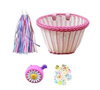 Small D Shaped Wicker Bicycle Basket,Front Handlebar Basket for Bicycle - Bicycle Accessories Small Storage Basket, Decoration Accessories Set for Girls