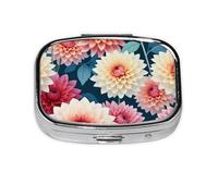 Small Dahlia Flower Printed Pill Organizer Daily,Portable Metal Travel Pill Case Box for Purse and Pocket