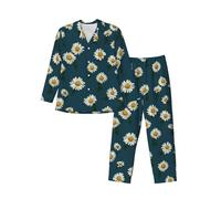 Small Daisy Men'S Long-Sleeved Pajama Set Loungewear Leisure Loose Nighttime Sleep Relax Black