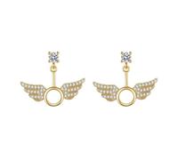 Small Dangle Earrings for Women, Gold Drop Earrings Circle with Wings Cubic Zirconia 25.75X21.5mm for Wife Mother'S Day Jewelry Simple