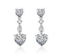 Small Dangle Earrings for Women, Stud Earrings for Women White Cubic Zirconia Long Double Heart 32.2X8mm for Wife Valentines Day Jewelry Popular