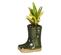 Small Dark Green Ceramic Double Wellington Boot Indoor Outdoor Plant Pot