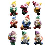 Small Decorative Gnome Figurines 9 Piece Mini Fairy Garden Accessory Set | Gnome sculpture decoration for the bedside table, flower pot, books, indoor, lawn, table, yard and children's room