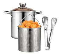 Small Deep Fryer Mini Deep Fryer Pot, 3.2Qt Deep Fryer Pot, Deep Frying Pot with Basket, Lid ＆ Tongs Stainless Steel Pot Stock Pot for Pasta, Spaghetti, Boiled Eggs, Shrimp, French Fries