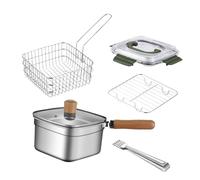 Small Deep Fryer Pot Cooking Pot Portable with Handle Noodle And Milk Frying Stainless Steel Square Pan with Basket Steaming Rack