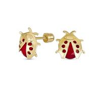 Small Delicate Fashion Ladybird Lucky Summer Garden Insect CZ Red Ladybug Stud Earrings For Women Teen Real Yellow Gold Fine Jewelry