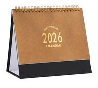 Small Desk Calendar 2026, Standing Flip Desktop Calendar from Now to Dec 2026 - Metal Ring Twin-Wire Binding Monthly Desktop Calendar for Home Office School (kraft paper color)