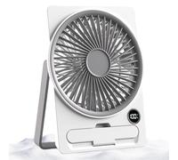 Small Desk Fan - USB Rechargeable Desk Fan - LCD Display Flat Card Design Silent Device for Students Teens Adults Boys Girls