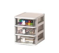 Small Desk Storage Box Multi Tier Transparent Drawers Organizer Large Capacity Storage Drawers with Bunny Handle for Office Supplies (White Three Layers)