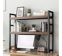 Small Desktop Bookshelf, Desktop Organizer Office Storage Rack, Wooden Metal Desk Shelf Unit, 2 Tier Storage Organizer Display Shelf Rack, for Office Living Room Bedroom ( Color : Black C , Size : 55x