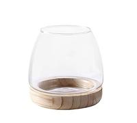 Small Desktop Glass Fish Bowl Vase Hydroponic Plant Terrarium Ecological Aquarium Fish Tank, Glass Fish Bowl Vase with Detachable Wood Base, Glass Flower Vase for Plant Betta Fish Goldfish(B)