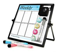 Small Desktop White Board with Weekly Planner 10x10 inch, Magnetic to Do List Dry Erase Board Calendar with Stand, 3 Markers, 4 Magnets, Eraser - Portable Whiteboard for Homeschool and Office Desk