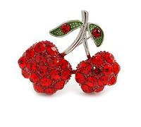 Small Diamante Cherry Pin In Silver Tone Metal - 30mm Tall