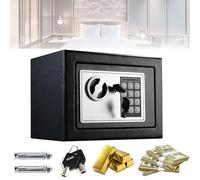 Small Digital Electronic Cash Money Safe Box, 4.6L Safety Wall Box Steel Safe Fireproof Password Cabinet Security Safes with Digital Keypad & 2 Key for Home Business Office Document Jewelry Gun, Black