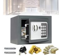 Small Digital Electronic Cash Money Safe Box, 4.6L Safety Wall Box Steel Safe Fireproof Password Cabinet Security Safes with Digital Keypad & 2 Key for Home Business Office Document Jewelry Gun, Grey
