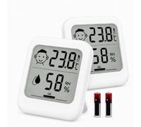 Small Digital Hygrometer Indoor Thermometer Ambient Thermometer AAA Batteries Temperature Monitor and Humidity Meter for Home Office Comfort Reptile Thermometer (2 Pack Large Icon AAA Battery Powered)