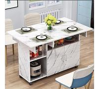 Small Dining Table Extendable Kitchen Table Modern Foldable Design Space-Saving with Drawer & Storage Shelves 6 Wheels Multi-Functional 3-in-1 Use