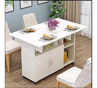 Small Dining Table Extensible Kitchen Table Modern Foldable Table with Drawer & Storage Shelves Space-Saving Design on 6 Wheels Versatile 3-in-1 Use Perfect for Any Home