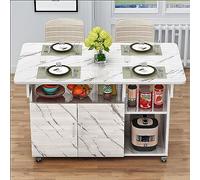 Small Dining Table Modern Foldable Kitchen Table Extendable Space-Saving Design with Drawer & Storage Shelves 6 Wheels 3 Configurations for Versatile Use