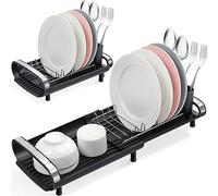 Small Dish Drainer, Expandable Dish Drainer Rack, Dish Rack With Removable Cutlery Holder, Anti Rust Small Sink Drainer, Expandable Draining Board Rack For Kitchen Counter, Black