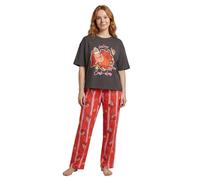 Disney The Little Mermaid Sebastian Women's Red Short Sleeve Long Leg Pyjama Set | Feel Crab-ulous Print | Retro Movie Sleepwear & Lounging Outfit Merch - Small