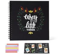 Small DIY Scrapbook 6-Inch with 20 Black Papers,Stickers & Inspirational Hardcovers,Personalized Scrapbooking Instax Mini Photo Album,Perfect Photo Book for Wedding,Travel,Birthday (Black) (Style E)