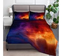 Small Doble Fitted Sheet Abstract Celestial Starry Sky, Deep Pocket 30 cm Easy Care, Breathable Soft Fabric, Shrinkage and Fade Resistant Fitted Sheet with 2 Pillow Cases, Orange Color