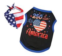 Small Dog America's 250th Anniversary 4th of July Outfit Shirt & Bandanas Pet Cat Clothes Black M
