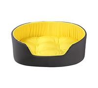 Small Dog Bed, Pet Nest Bed Large Space Soft Comfortable Warm Pet Sleeping Bed with Double Sided Pad for Cat Teddy Bichon Small Dogs, Black Yellow, 60x40cm
