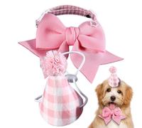 Small Dog Birthday Hat - Dog Collar Cute Headband Cat Hats | Adjustable Small Dog Hat Bow Tie, Pet Plaid Hat for Small Medium Dogs Cats