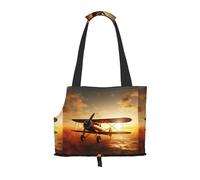 Small Dog Carrier Bag Aircraft Plane At Sunset Printed Compatible Small Cat And Dog Portable Shoulder Bag,Small Pet Puppy Travel Purse