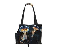 Small Dog Carrier Bag Blue And Gold Jellyfish Printed Compatible Small Cat And Dog Portable Shoulder Bag,Small Pet Puppy Travel Purse