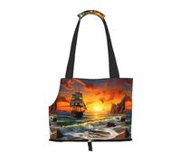 Small Dog Carrier Bag Pirate Ship In The Sunset Printed Compatible Small Cat And Dog Portable Shoulder Bag,Small Pet Puppy Travel Purse