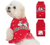 Small Dog Christmas Sweater with Knitted Printing-Soft Warm Knitwear | Turtleneck Sleeveless Sweaters with Leash Hole for Walking Free Movement,Christmas Party Outfits,Red,S