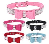 Small Dog Collar Puppy Cat Collars Diamond Bling Girl Rhinestone Bowtie Funny Female Boy Dog Collar with Bow Adjustable Light Blue XS
