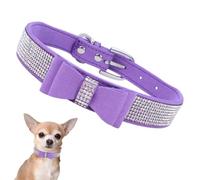 Small Dog Collar Puppy With Rhinestone Bow Knot Crystal Diamond Colorful Bling Girl Puppy Cat Collars Light Purple XXS