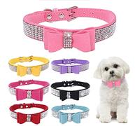 Small Dog Collar Puppy With Rhinestone Bow Knot Crystal Diamond Colorful Bling Girl Puppy Cat Collars Pink M