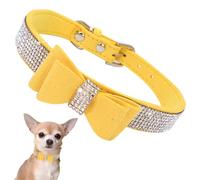 Small Dog Collar Puppy With Rhinestone Bow Knot Crystal Diamond Colorful Bling Girl Puppy Cat Collars Yellow XXS