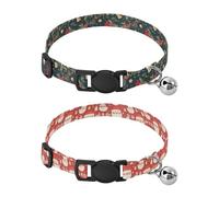 Small Dog Collar Quick Release Buckle Dog Collar for Girls and Boys 2 Pack Christmas Holly Berries Christmas Santa Red